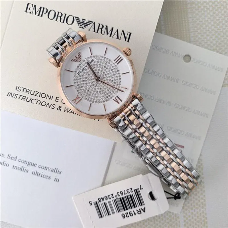 Emporio Armani White Crystal Pave Dial Ladies Watch- AR1926